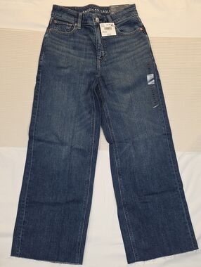 American Eagle Outfitters Women's Dark Blue Wide-Leg Jeans 00 short 24W